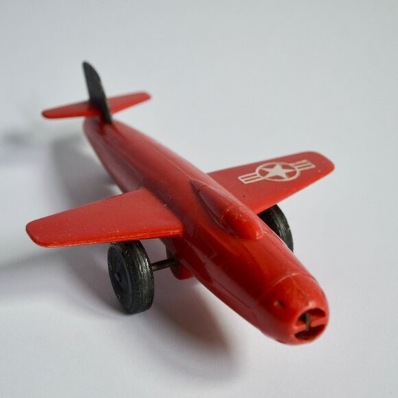 Vintage Marx Toy Pull Rudder Airplane Bell X-1 Experimental Jet Red - Picture 4 of 7
